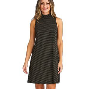 Everly black & gold shimmer/sparkle striped mock neck dress